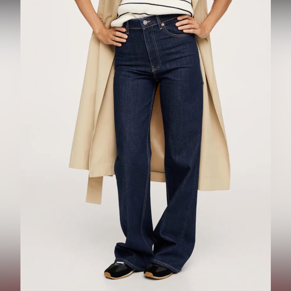 Mango Dark Wash High Waisted Wide Leg Jeans